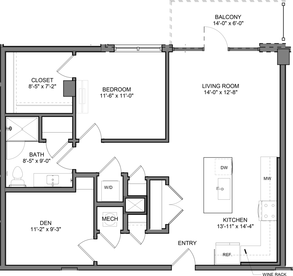 Floor plan of spacious apartments in Midtown Nashville, TN at Grace Apartments